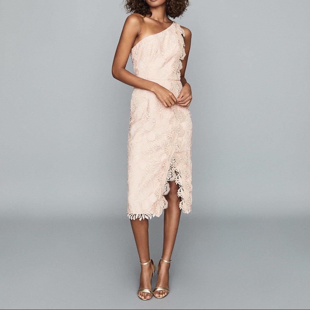 Reiss Mena Crochet Lace One-Shoulder Dress